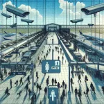 "Facial verification technology installation at US airport terminal, showcasing signage for opt-out options to enhance passenger privacy and security."